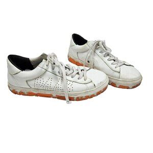 P448 womens size 36 White Leather Sneakers With‎ orange Vibram Sole flaws